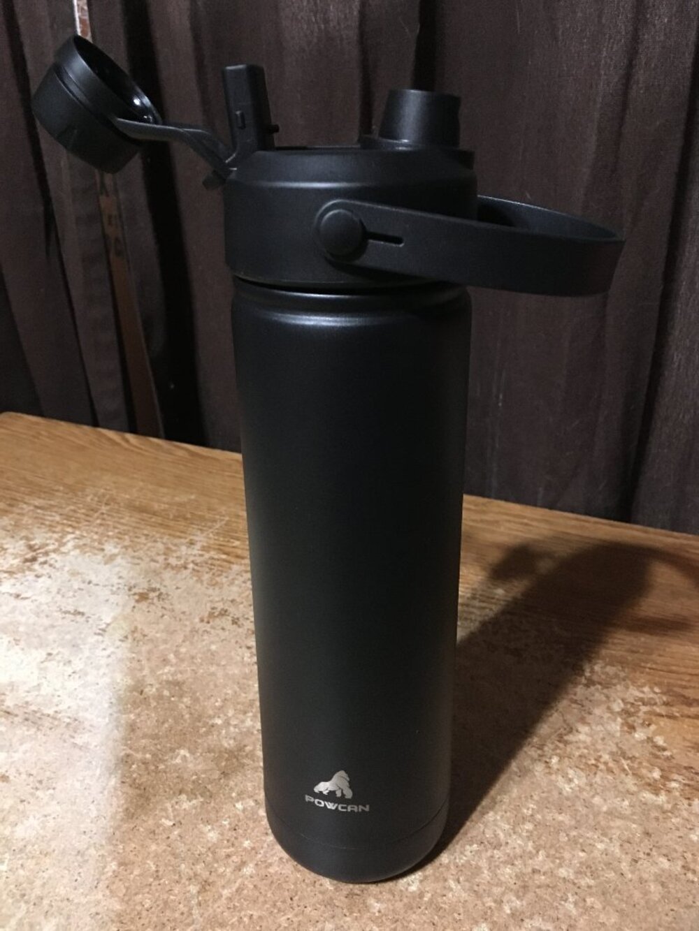 POWCAN 26 OZ INSULATED WATER BOTTLE WITH 2-IN-1 STRAW & SPOUT LID MIDNIGHT BLACK
